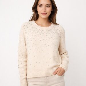 ZARA Cream Beaded and subtle silver accents Knit Sweater Fits S-M Soft sparcle.